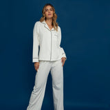 Long Sleeve Cotton Pajama Set • White Ivory